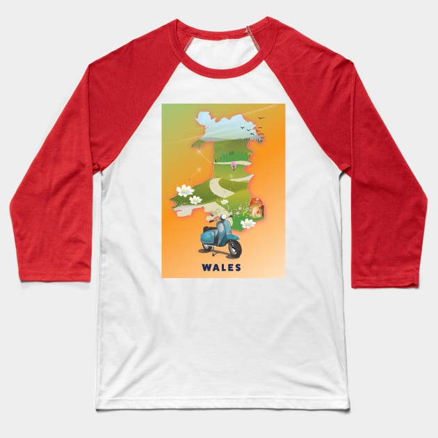 Wales Map Travel poster Baseball T-Shirt by nickemporium1